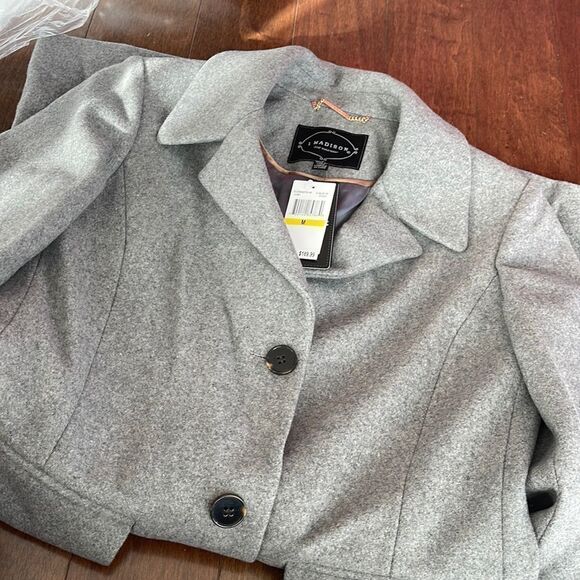1 Madison the Coat Edit Wool-blend Reefer Coat-Grey-medium - Picture 4 of 5